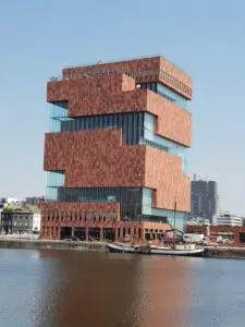 Contemporary architecture example – MAS Museum in Antwerp with stacked brick volumes