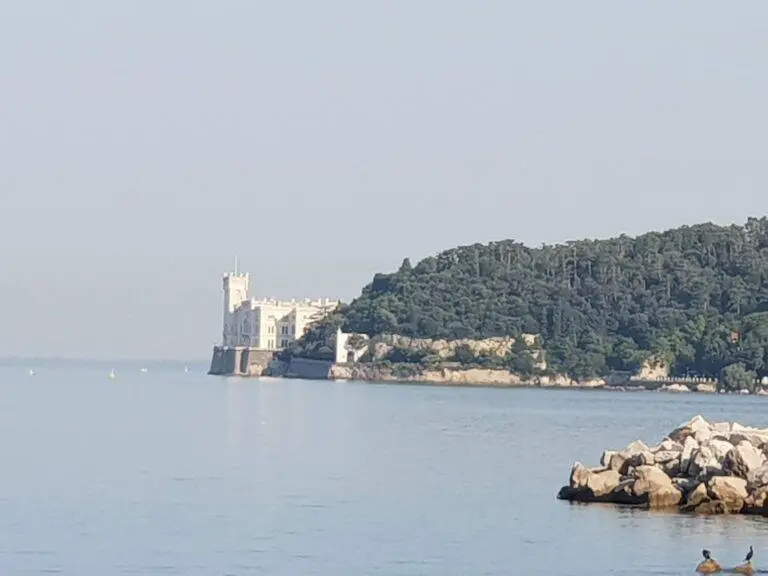 Castello di Miramare on the Adriatic coast near Trieste, Italy – 19th century seaside castle