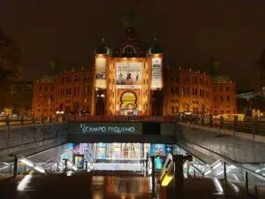Campo Pequeno in Lisbon illuminated at night – Neo-Moorish architecture landmark