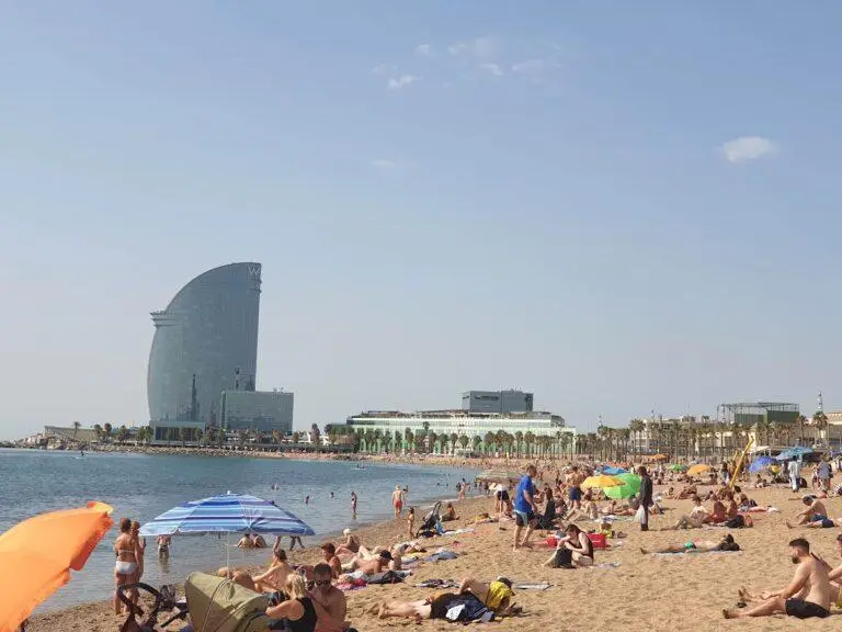 W Barcelona hotel on Barceloneta beach modern sail shaped building Spain