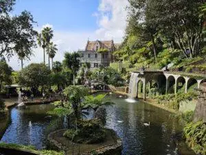 Monte Palace Tropical Garden Madeira terraced landscape architecture with bridges and water features