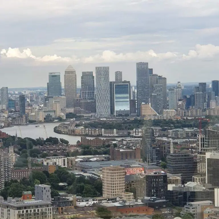 Canary Wharf skyline viewed from Sky Garden in London