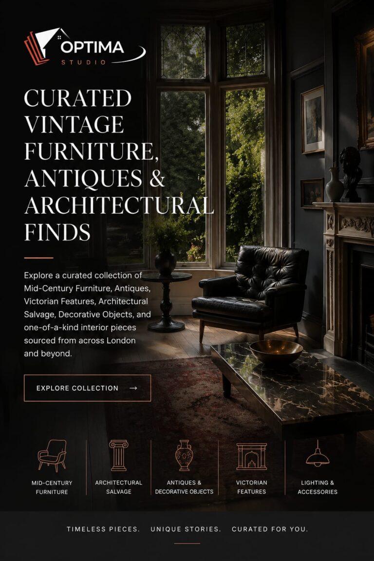 Curated vintage furniture and original architectural salvage by Optima Studio
