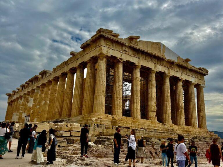 The Parthenon, an ancient Greek temple standing on the Acropolis of Athens, Greece.